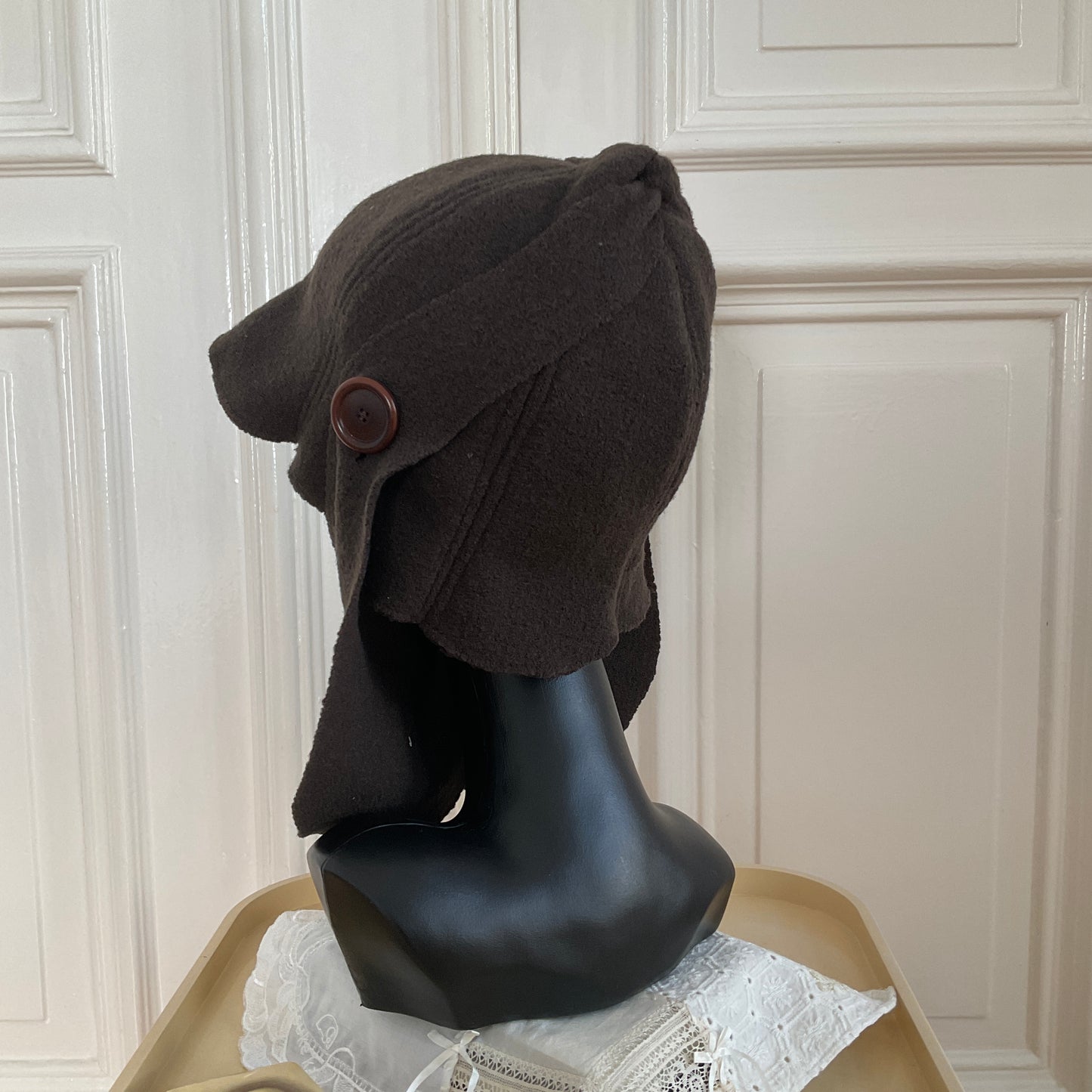 ꒰⑅ᵕ༚ᵕ꒱˖♡ coffee brown virgin wool orchid bonnet ♡˖꒰ᵕ༚ᵕ⑅꒱