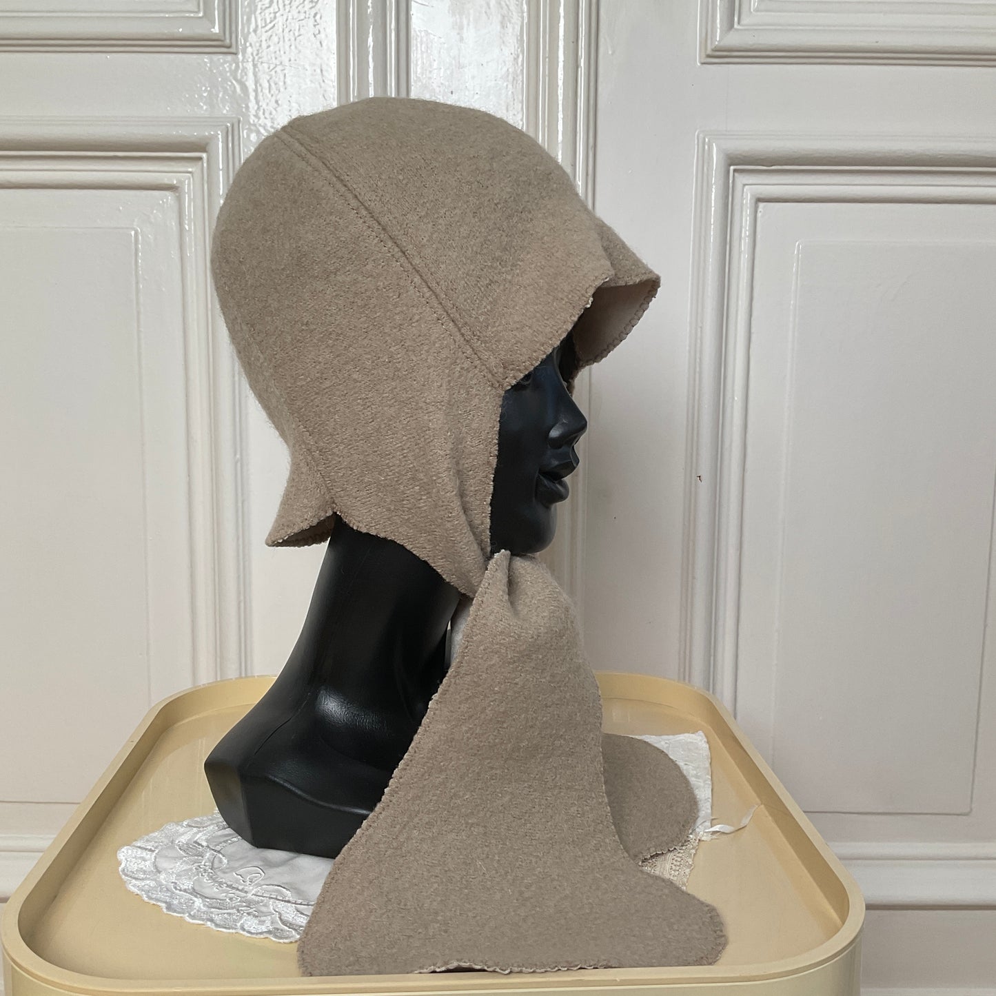 ꒰⑅ᵕ༚ᵕ꒱˖♡ beige virgin wool orchid bonnet ♡˖꒰ᵕ༚ᵕ⑅꒱