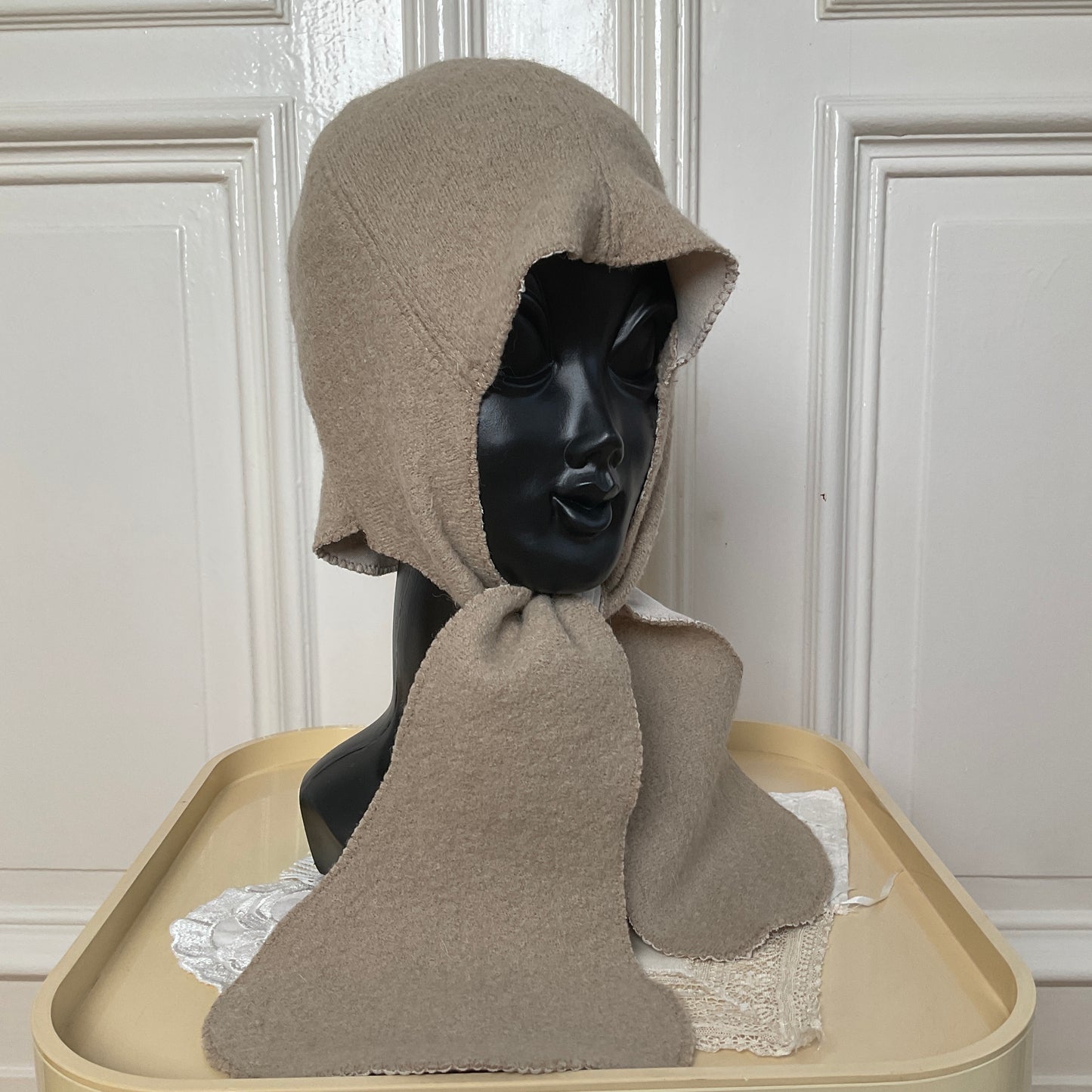 ꒰⑅ᵕ༚ᵕ꒱˖♡ beige virgin wool orchid bonnet ♡˖꒰ᵕ༚ᵕ⑅꒱