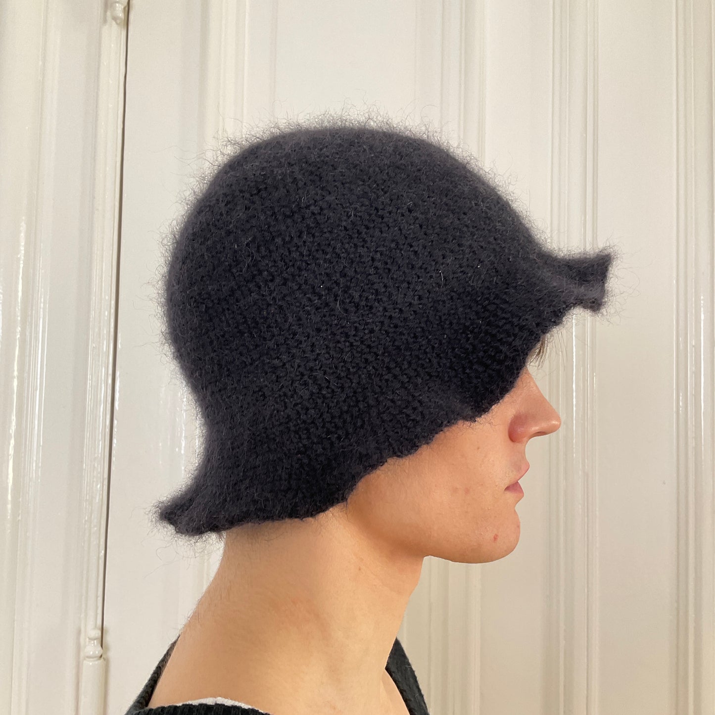 Natascha Domino ~ mohair blend crochet bucket hat in black