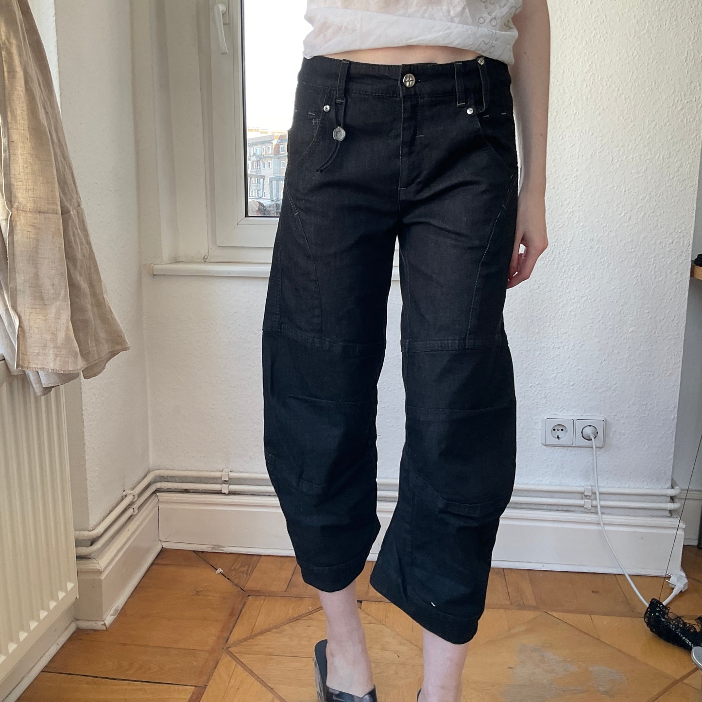 Deconstructed capri pants
