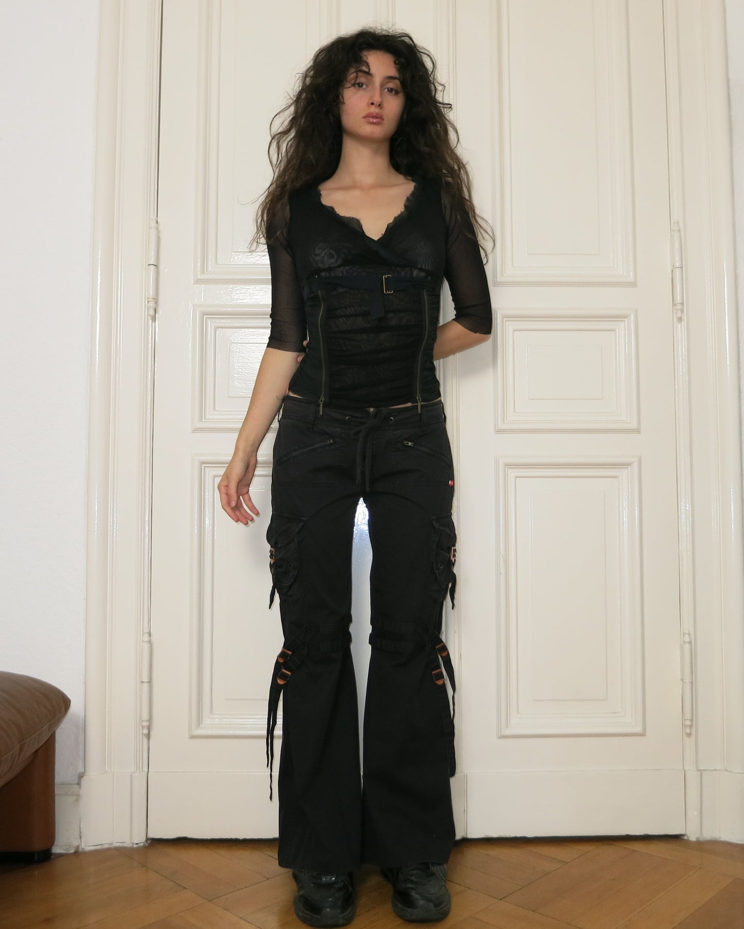 Flared black cargo pants