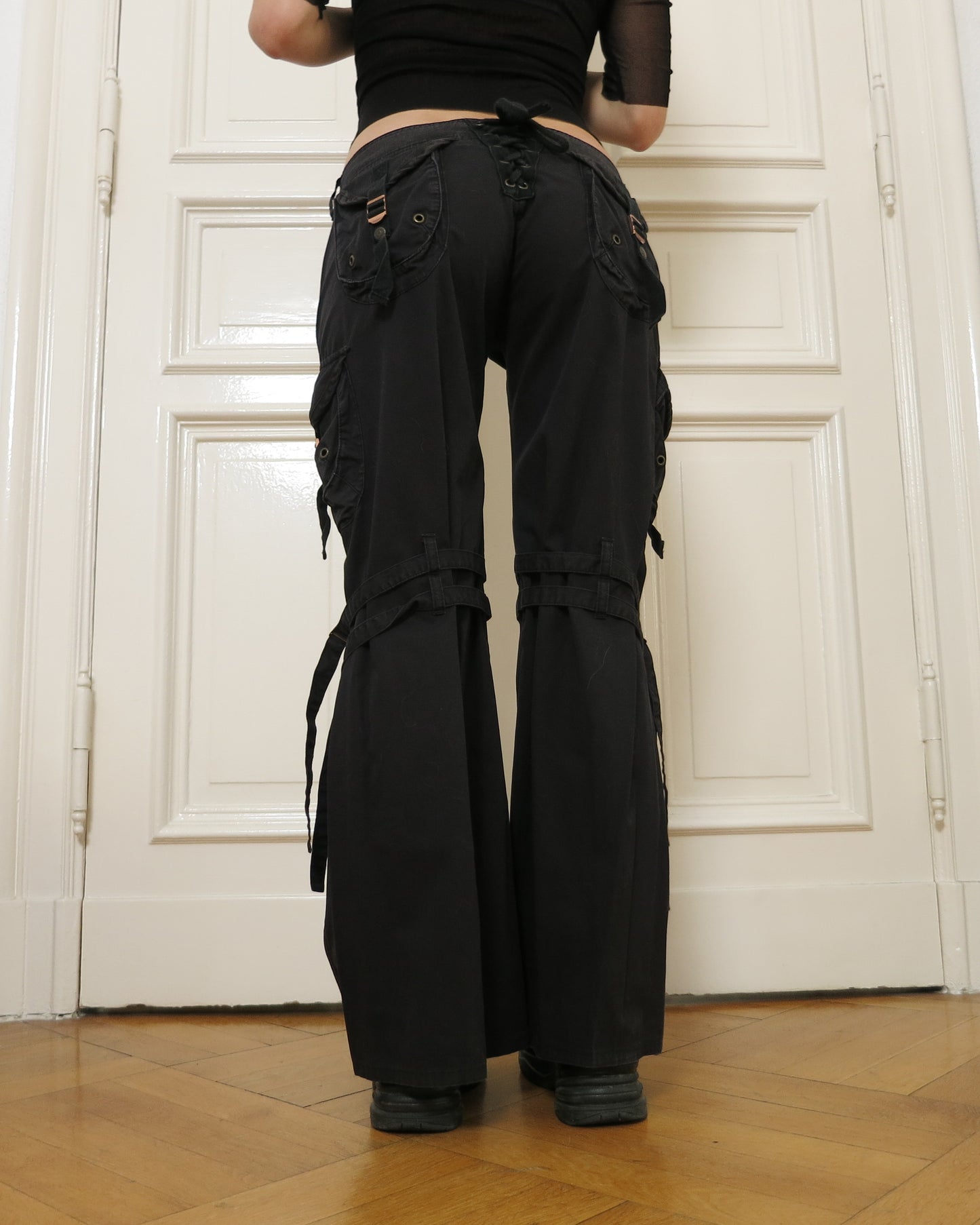Flared black cargo pants