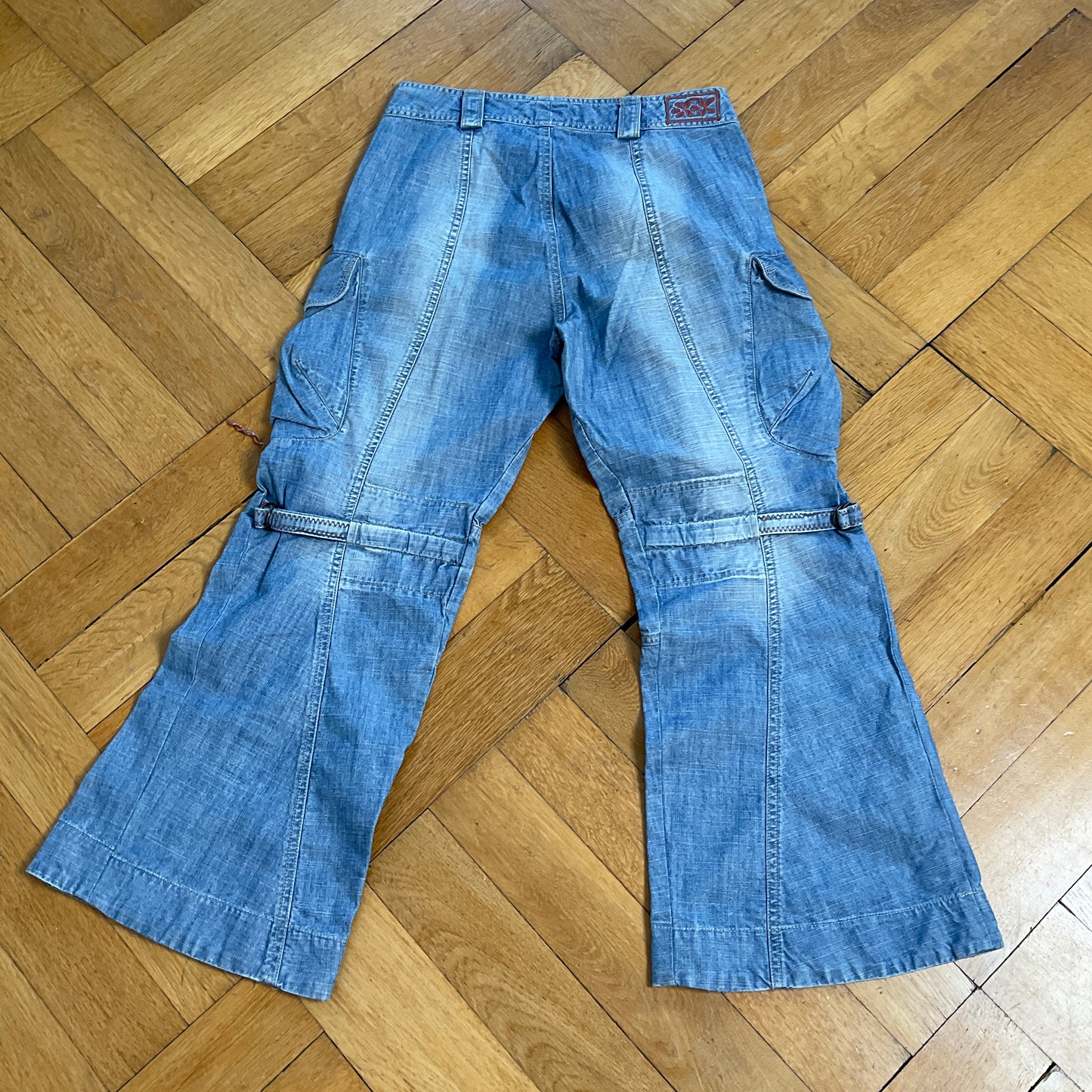 Denim capri cargos with gatherings