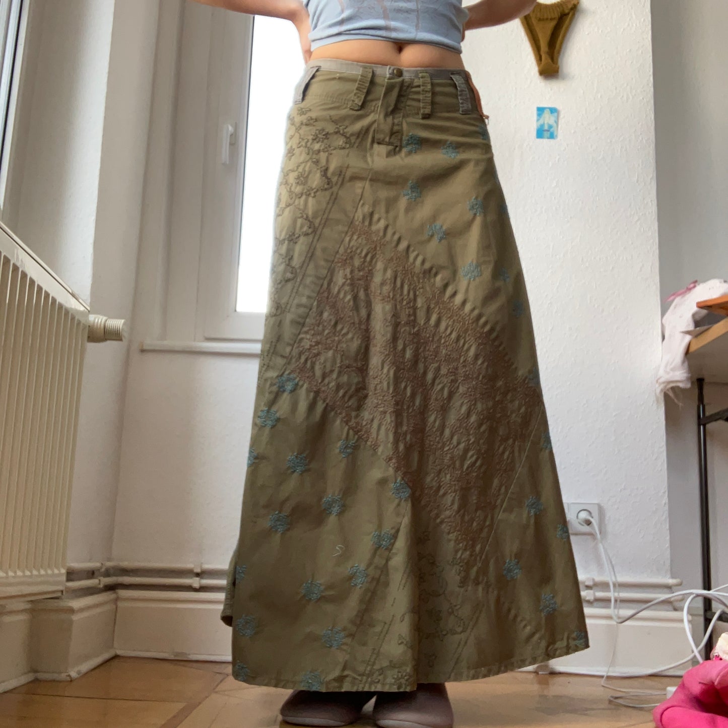 Embroidered cargo skirt