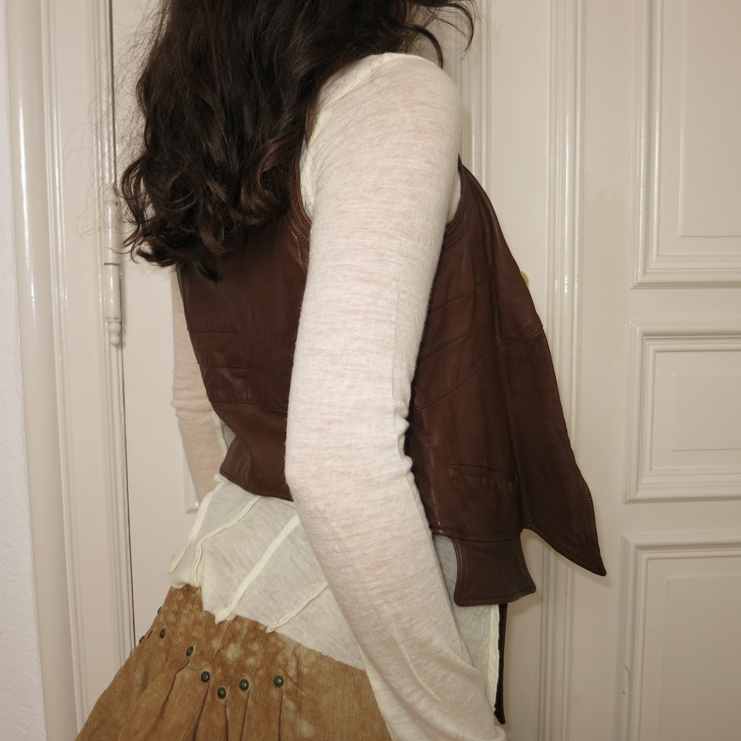 Brown leather vest