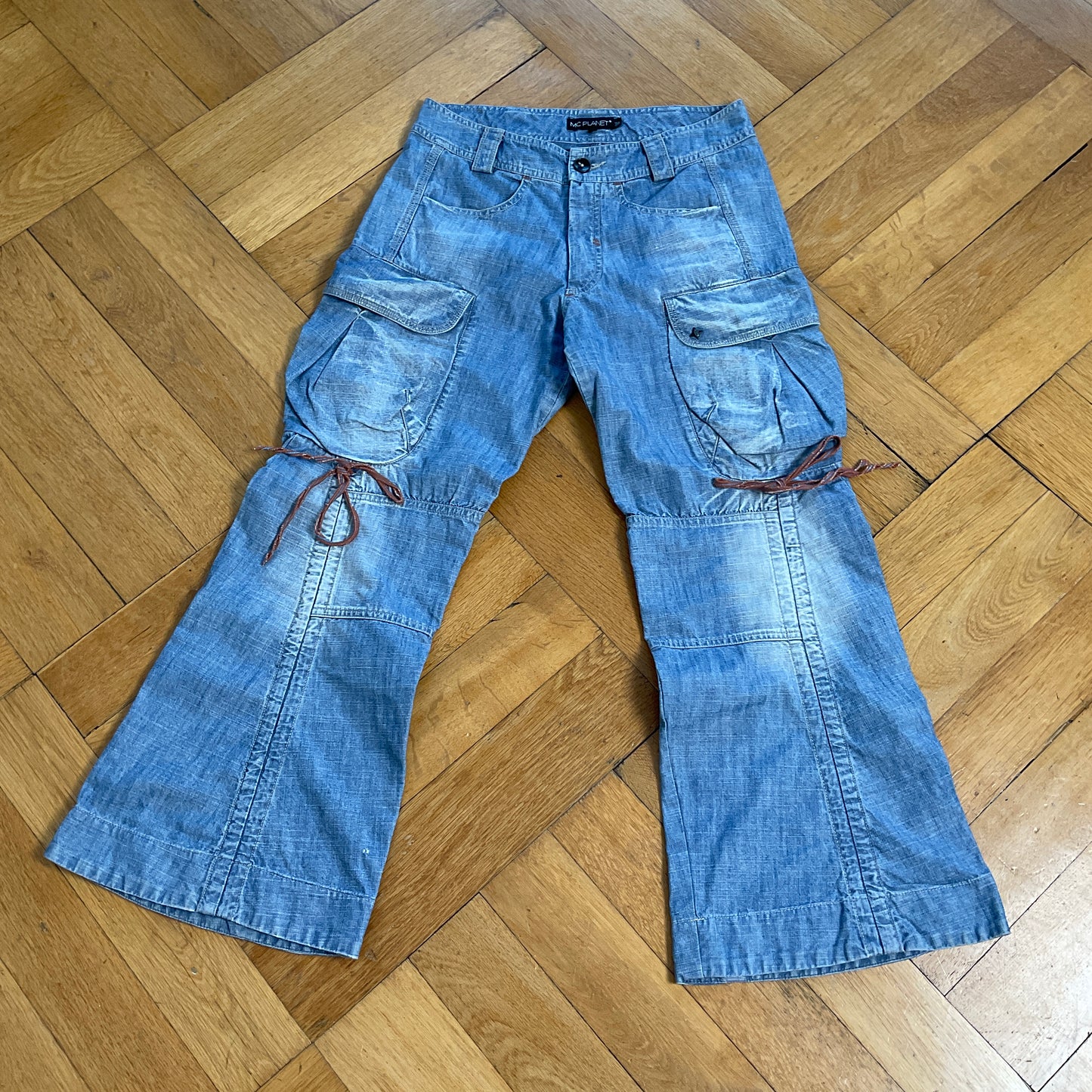 Denim capri cargos with gatherings