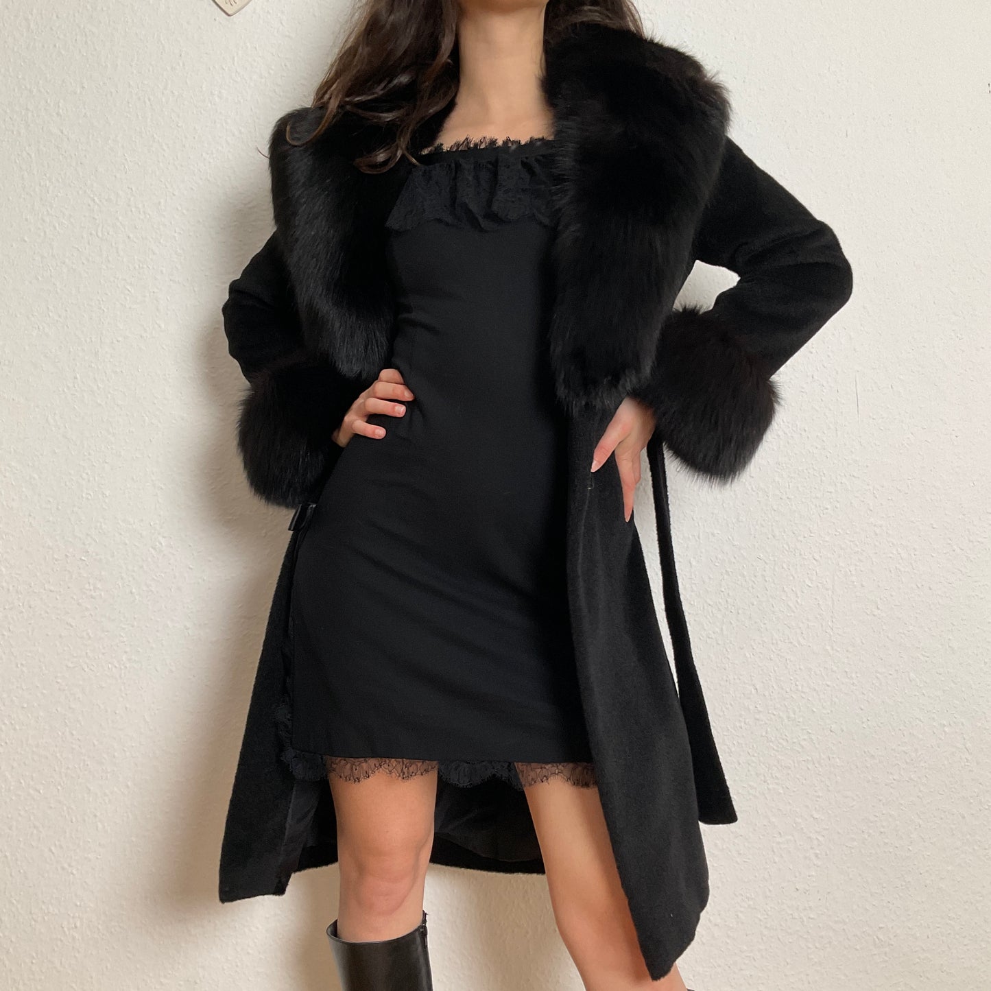 70s vintage black fur coat