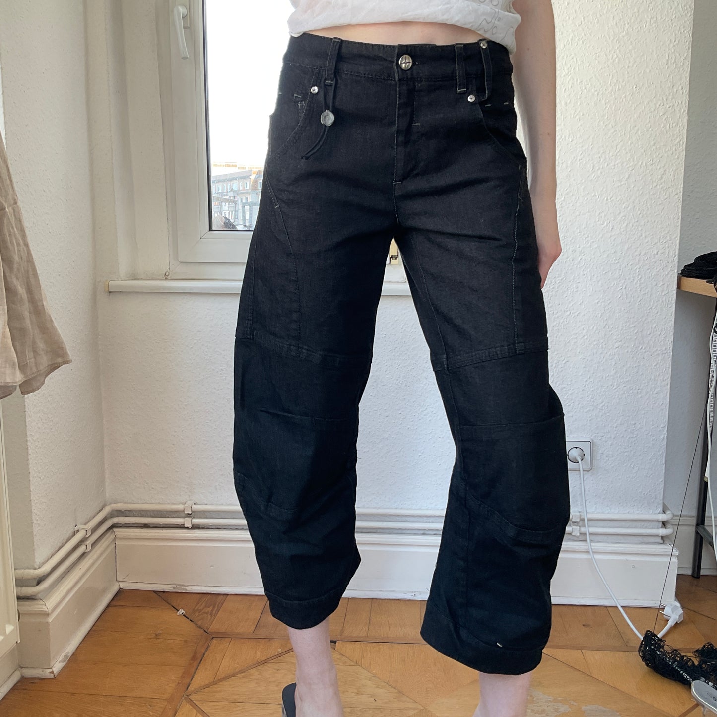 Deconstructed capri pants