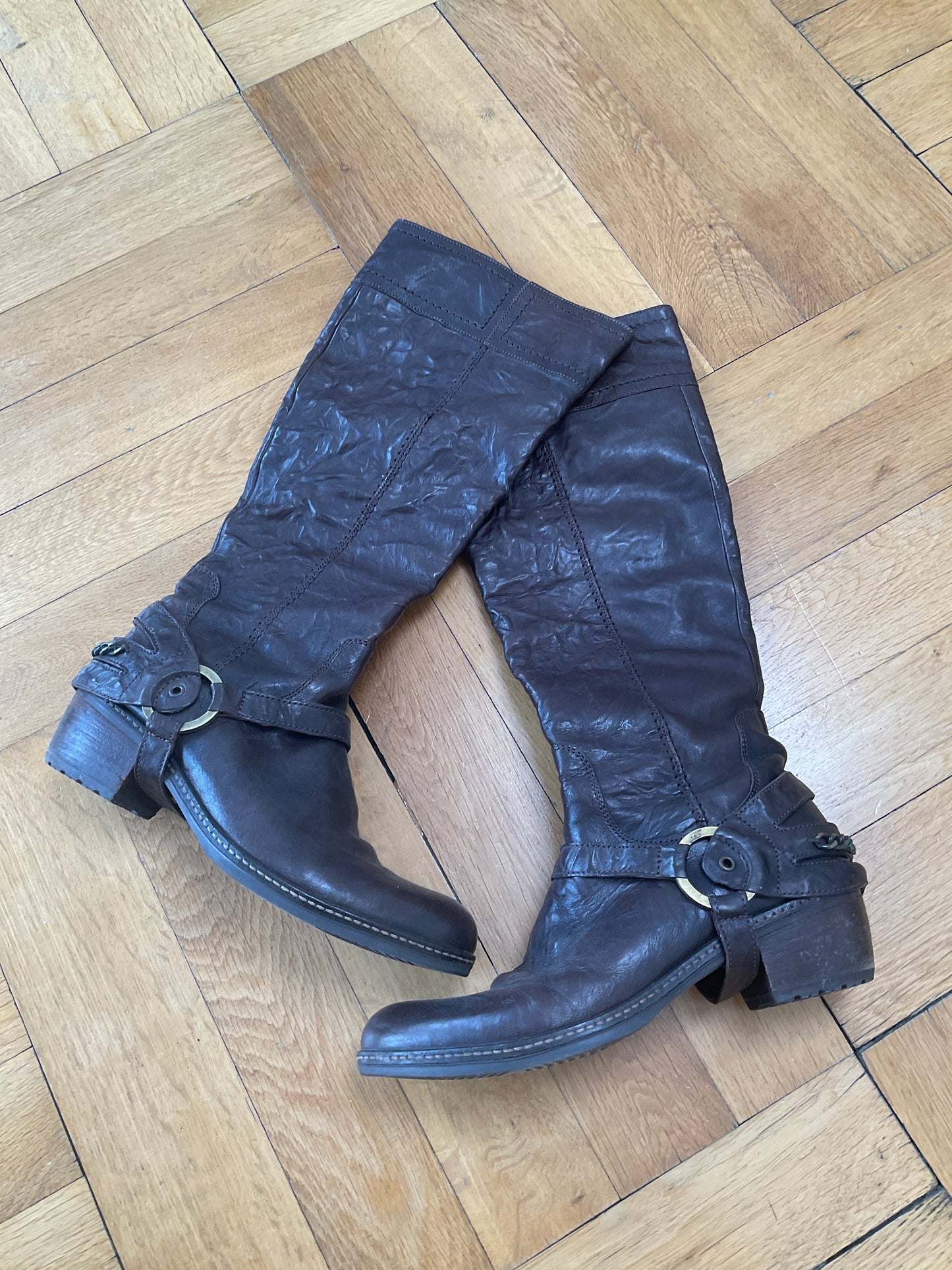 Brown leather boots