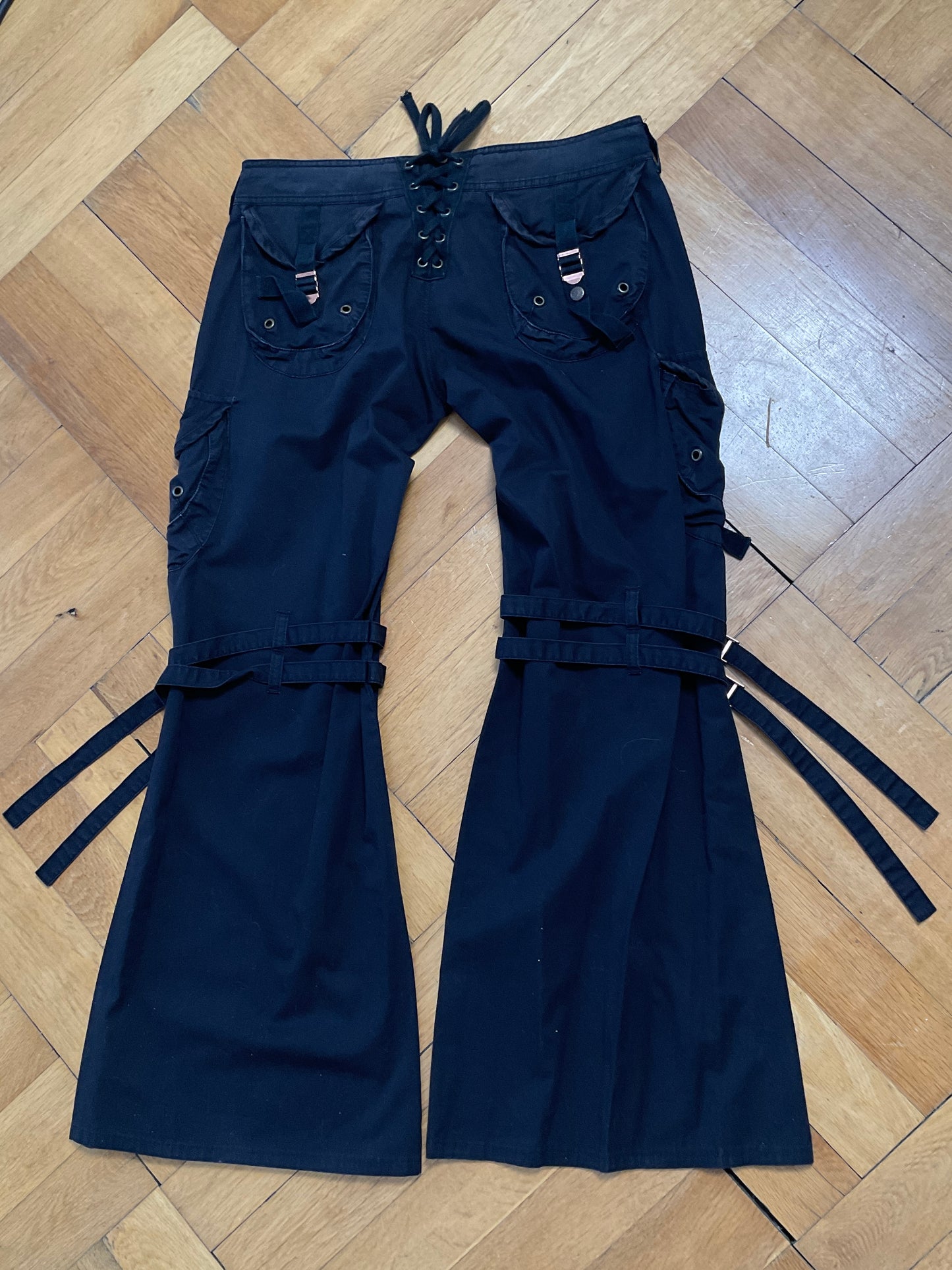 Flared black cargo pants