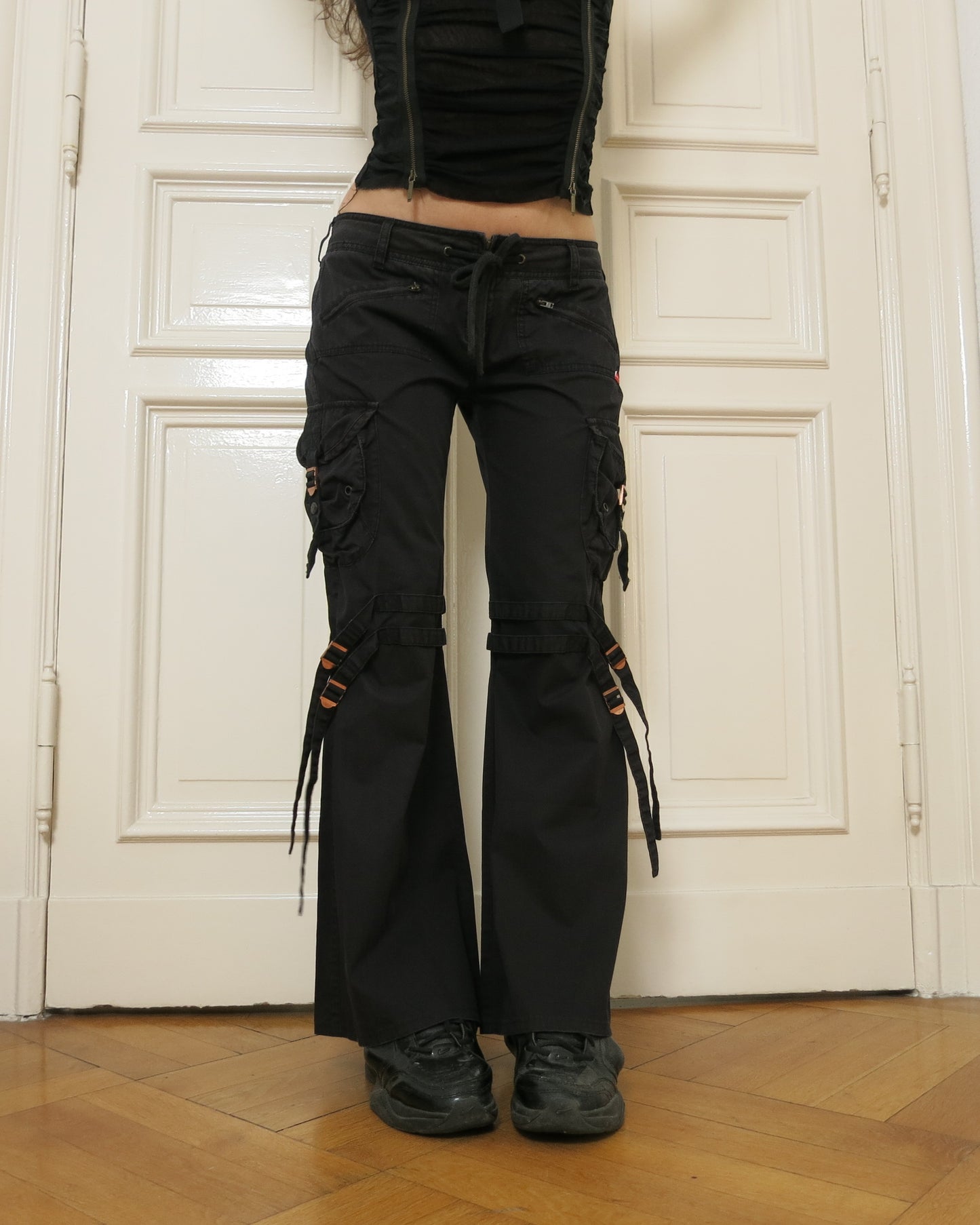 Flared black cargo pants