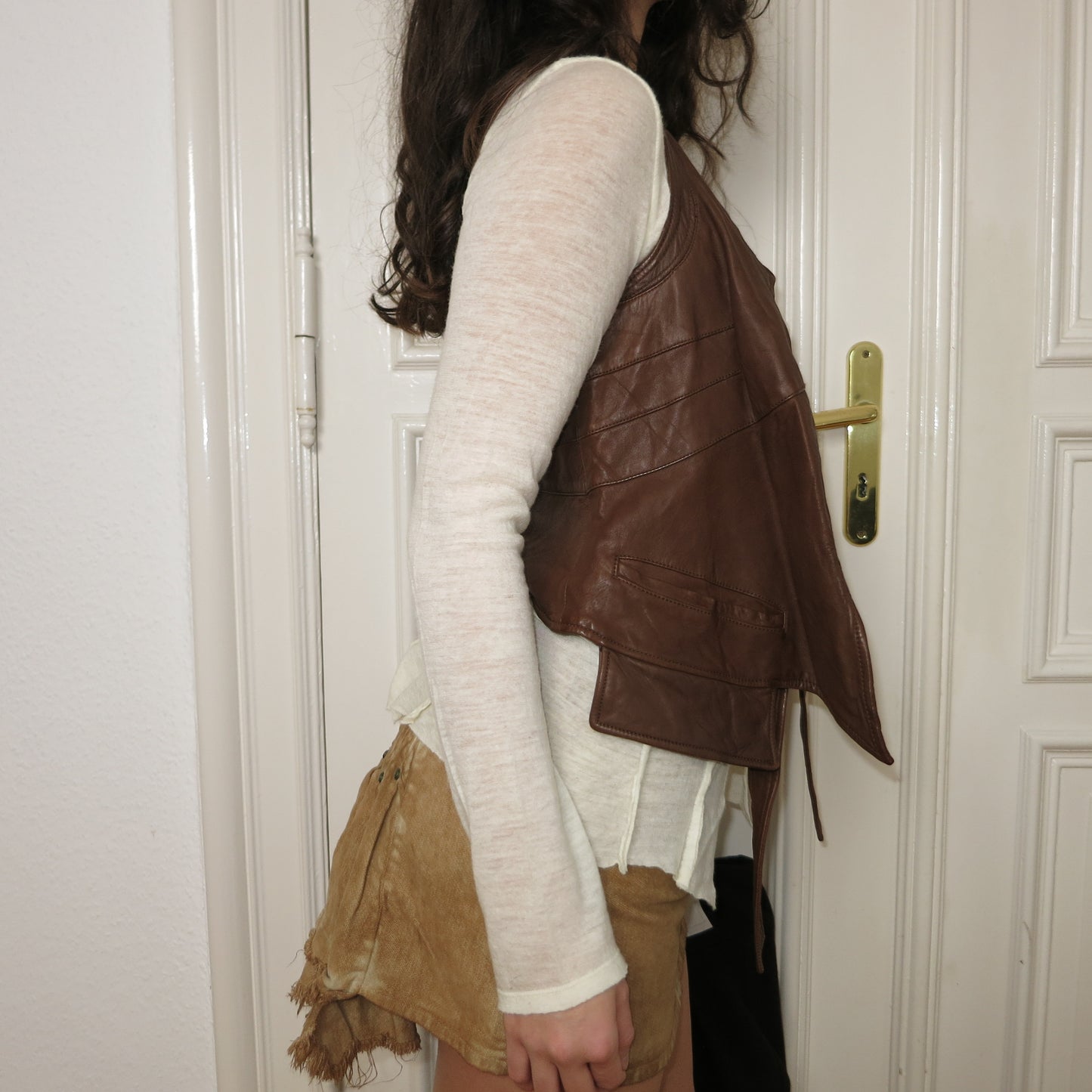 Brown leather vest