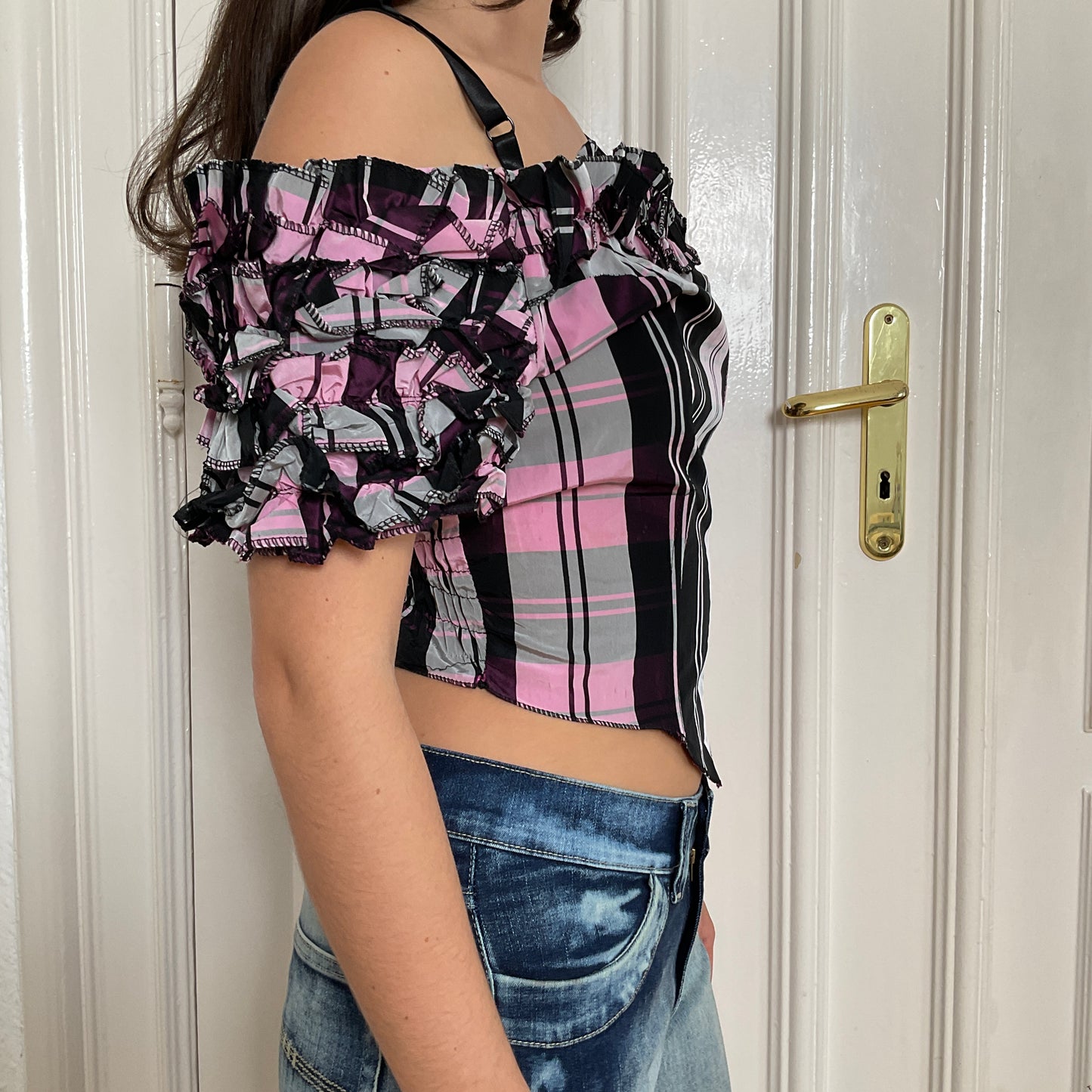 Pink tartan corset top