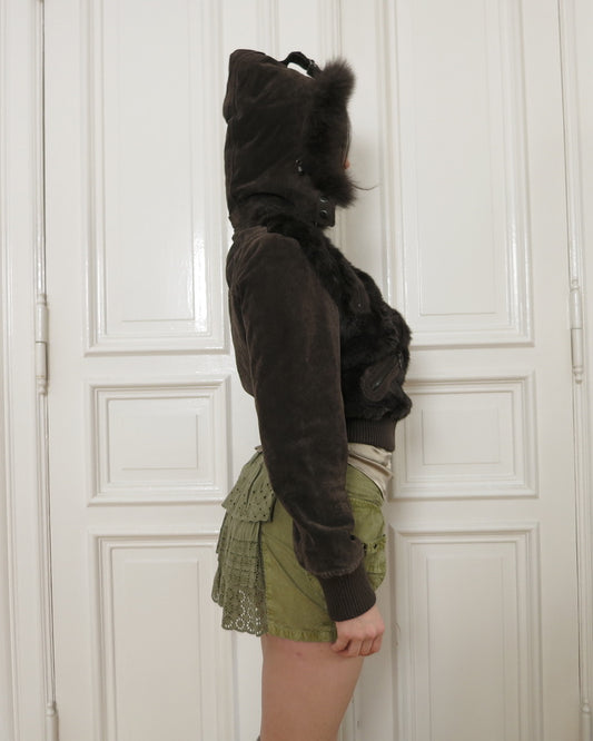 Padded suede jacket with fur