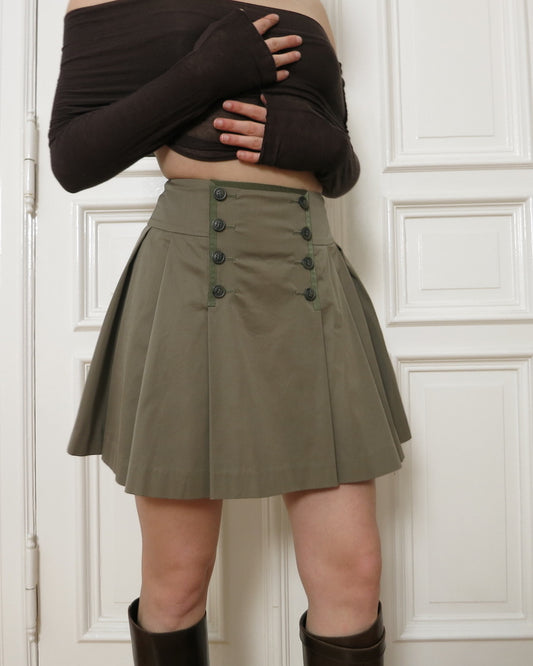 Army green pleated skirt