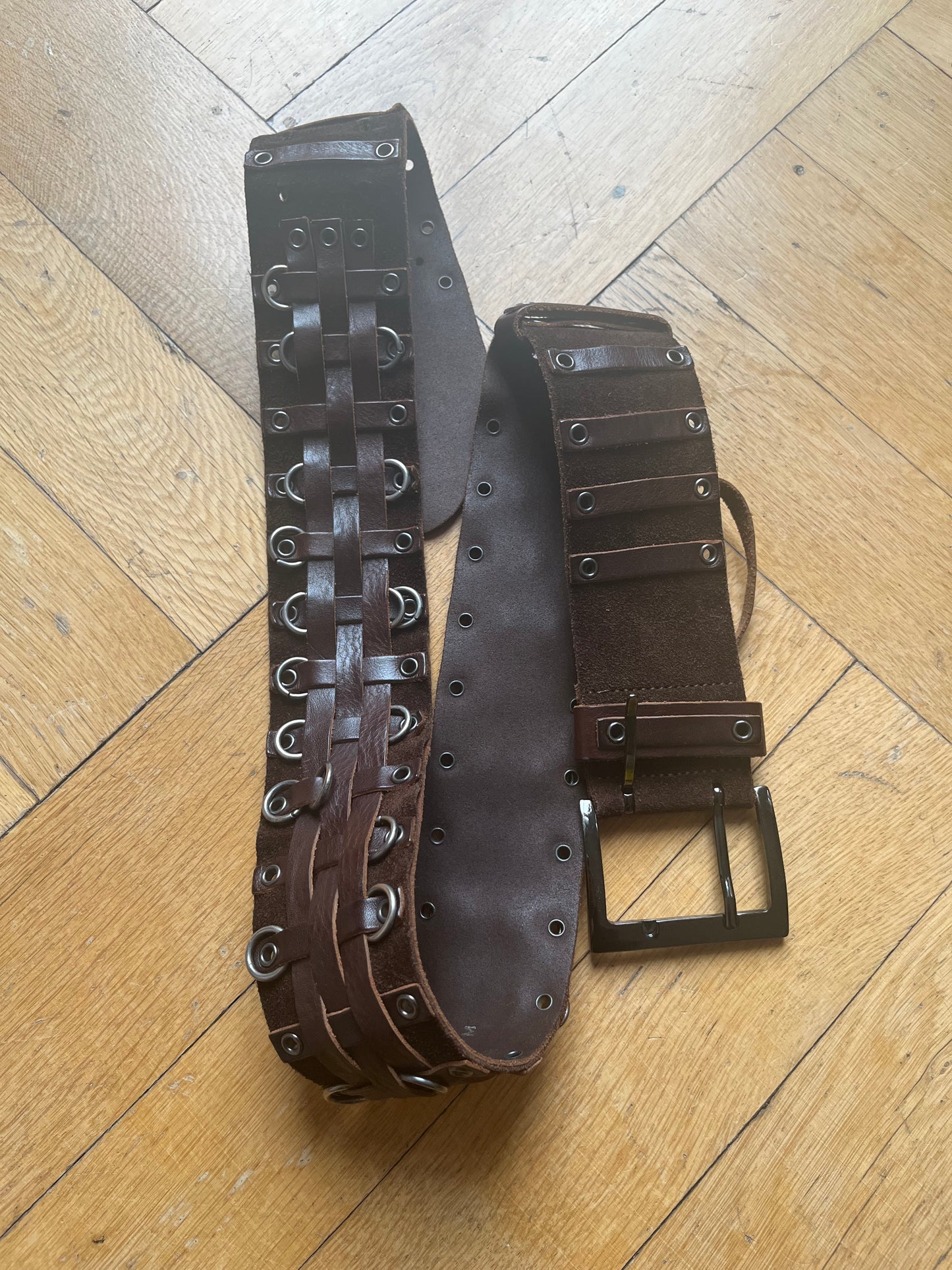 Brown chunky leather belt