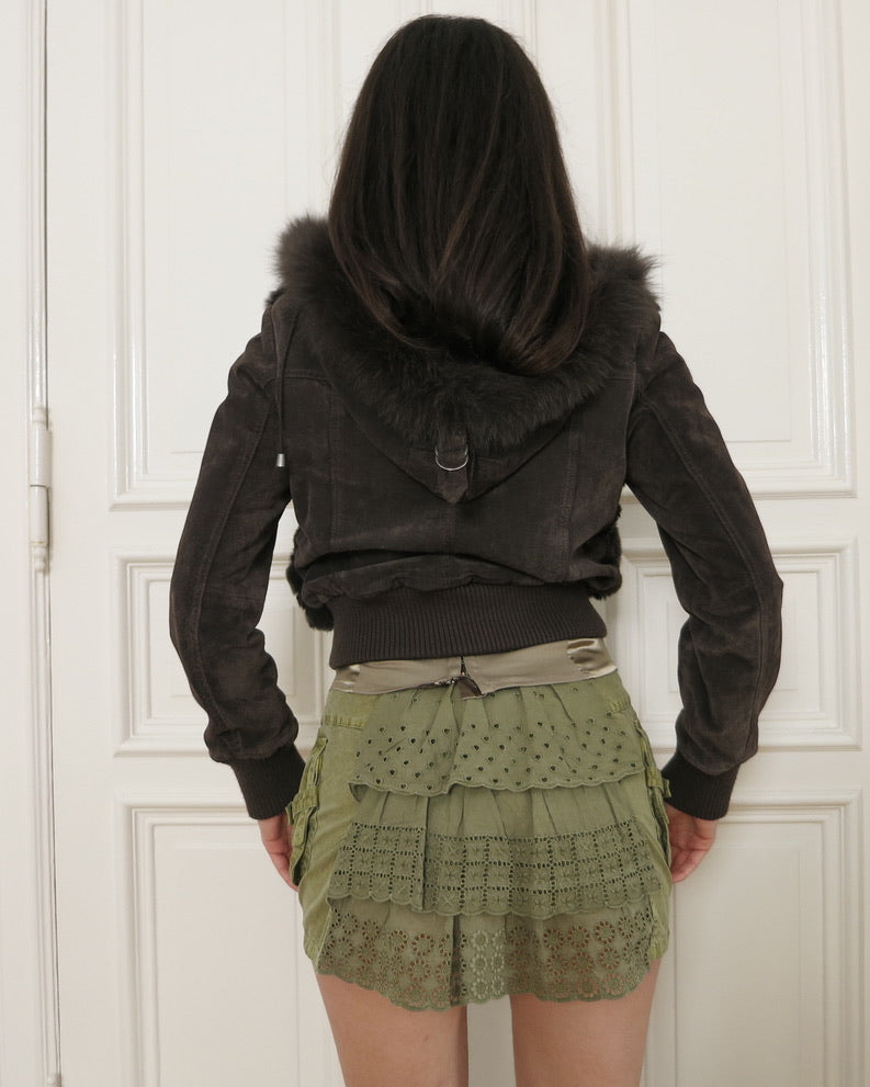 Padded suede jacket with fur