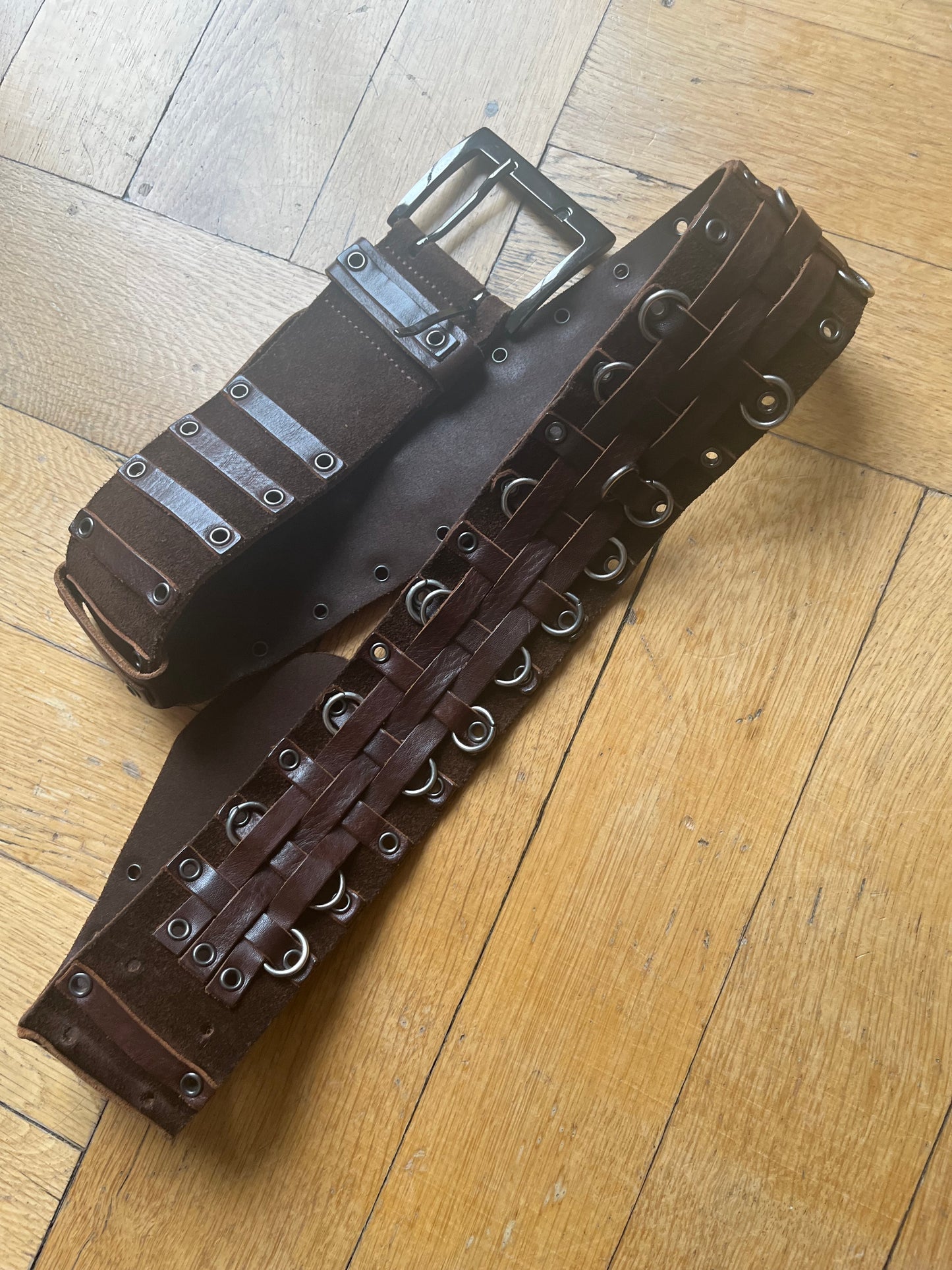 Brown chunky leather belt