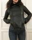 Leather jacket with pointed collar