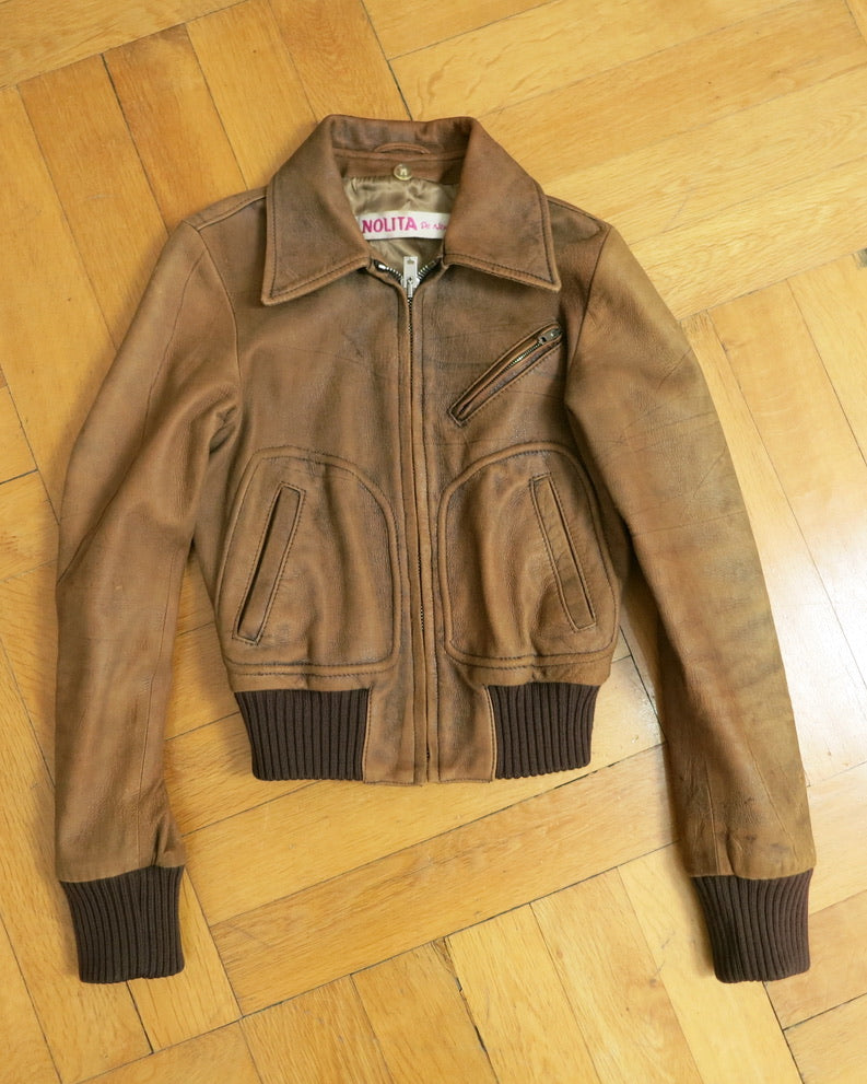 Cropped leather jacket