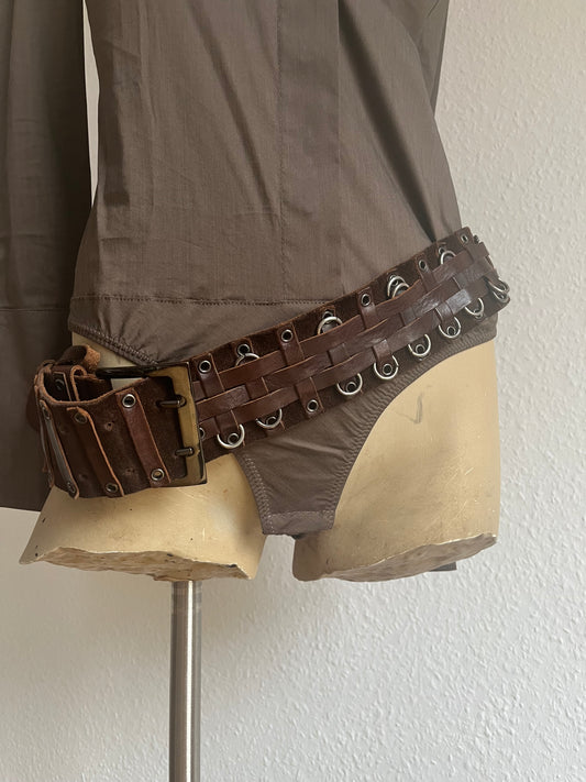 Brown chunky leather belt