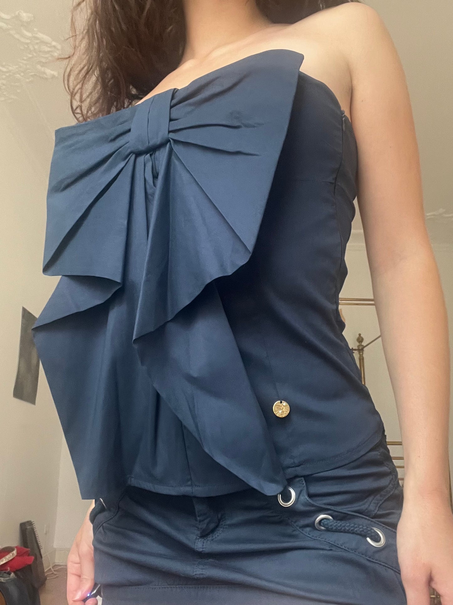 Blue bow tube top