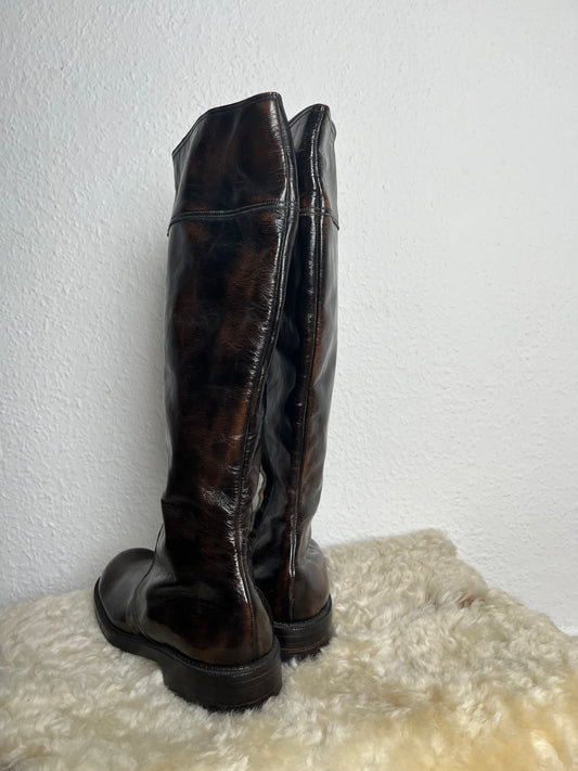 Brown leather boots