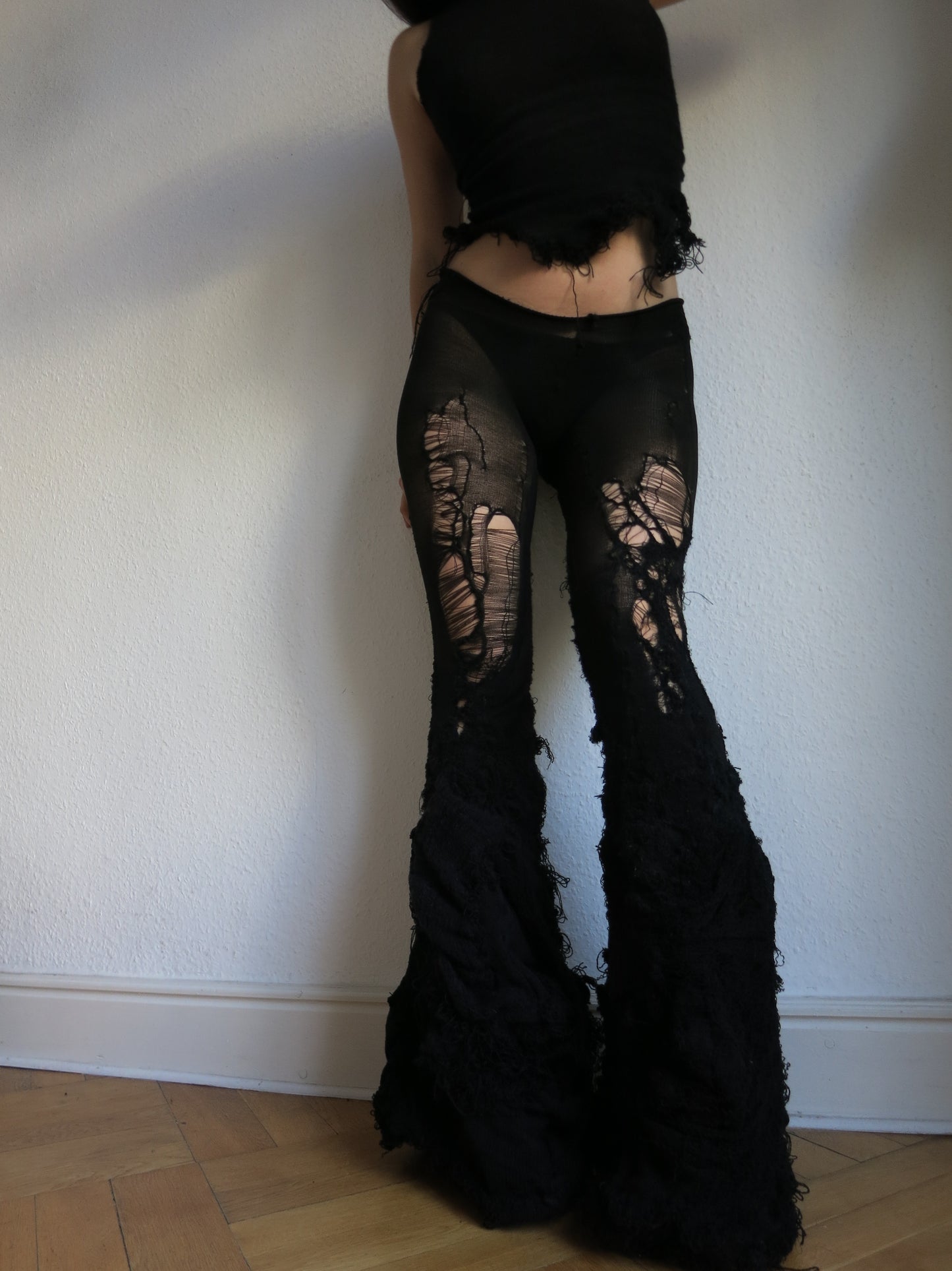 annina distressed knit flares