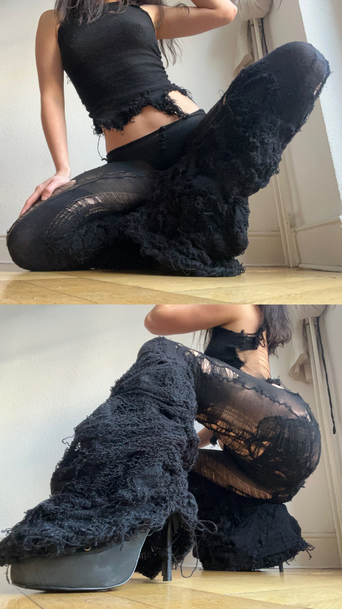 annina distressed knit flares