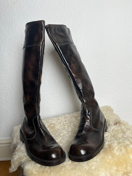 Brown leather boots