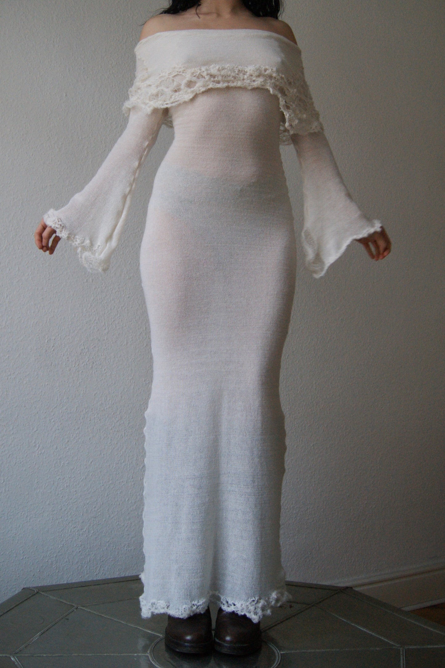 annina white mohair monkcore dress