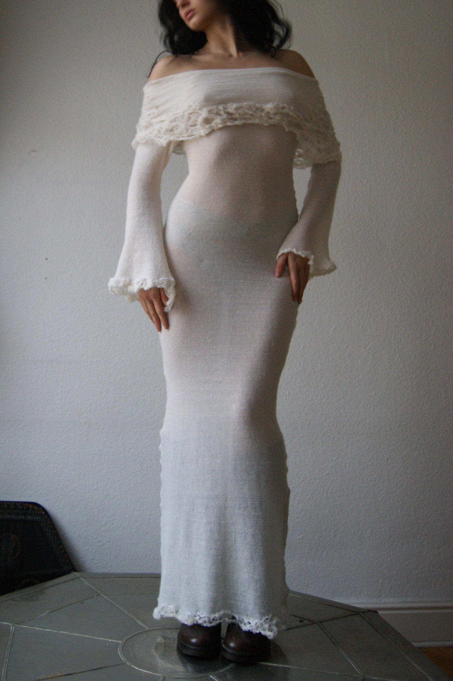 annina white mohair monkcore dress