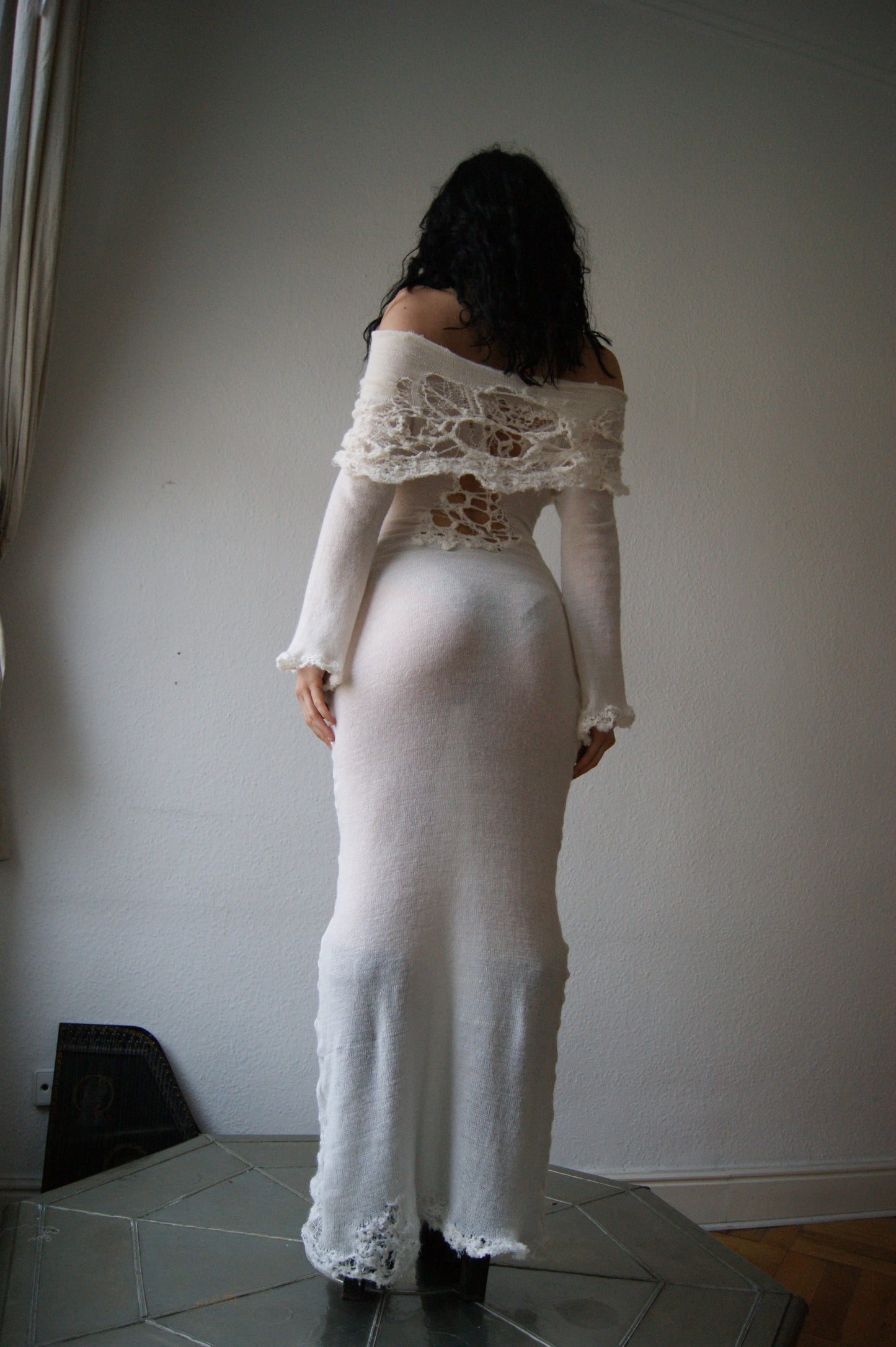 annina white mohair monkcore dress