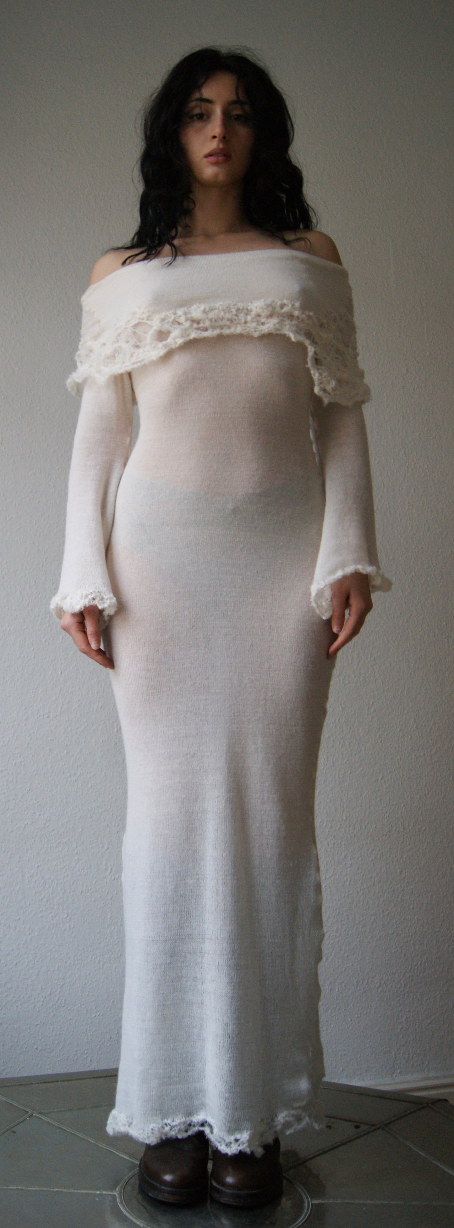 annina white mohair monkcore dress