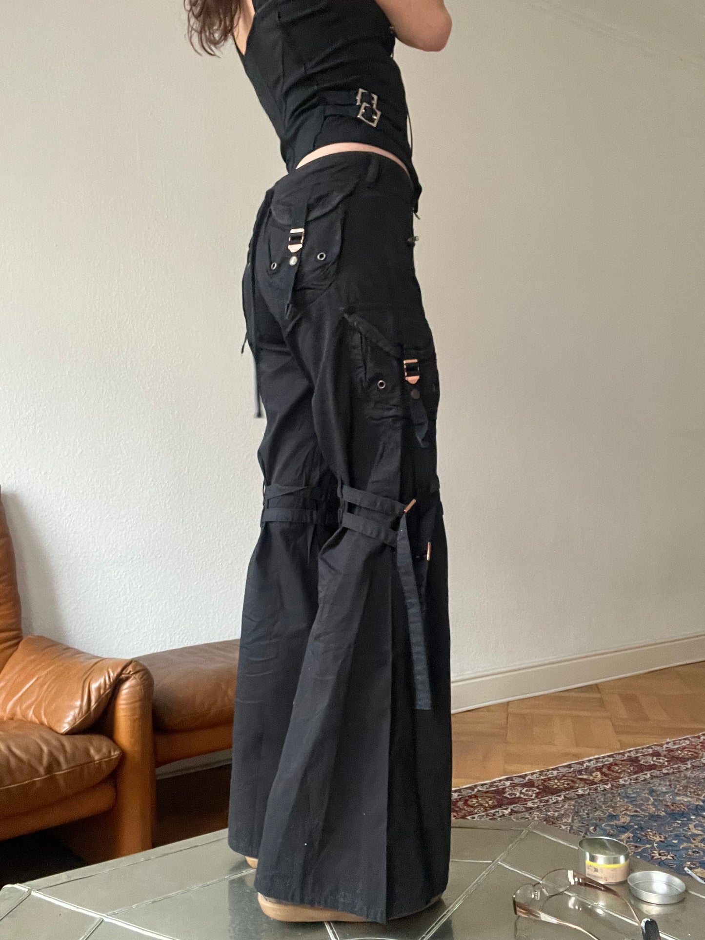 Flared trousers with lacing