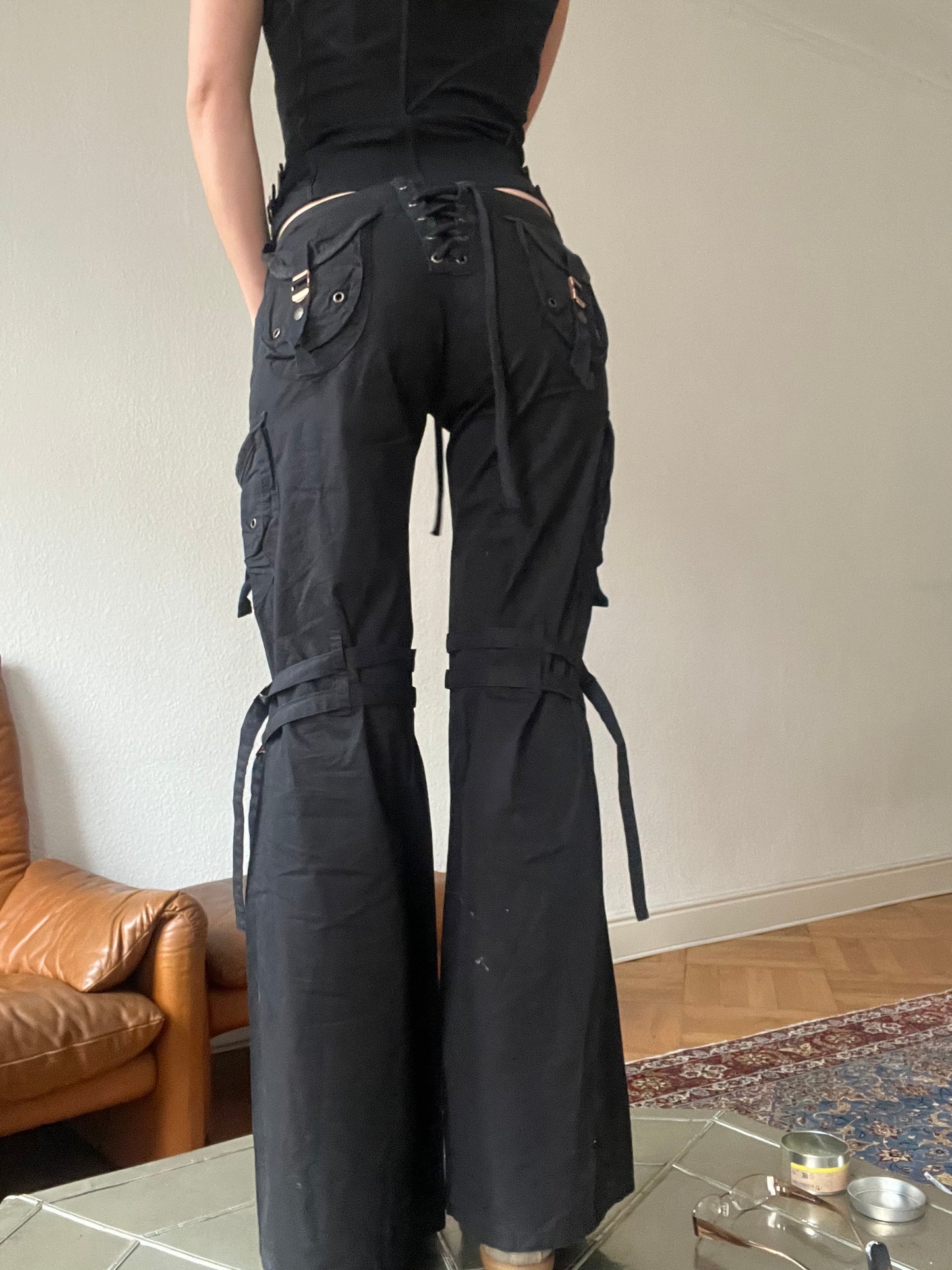 Flared trousers with lacing