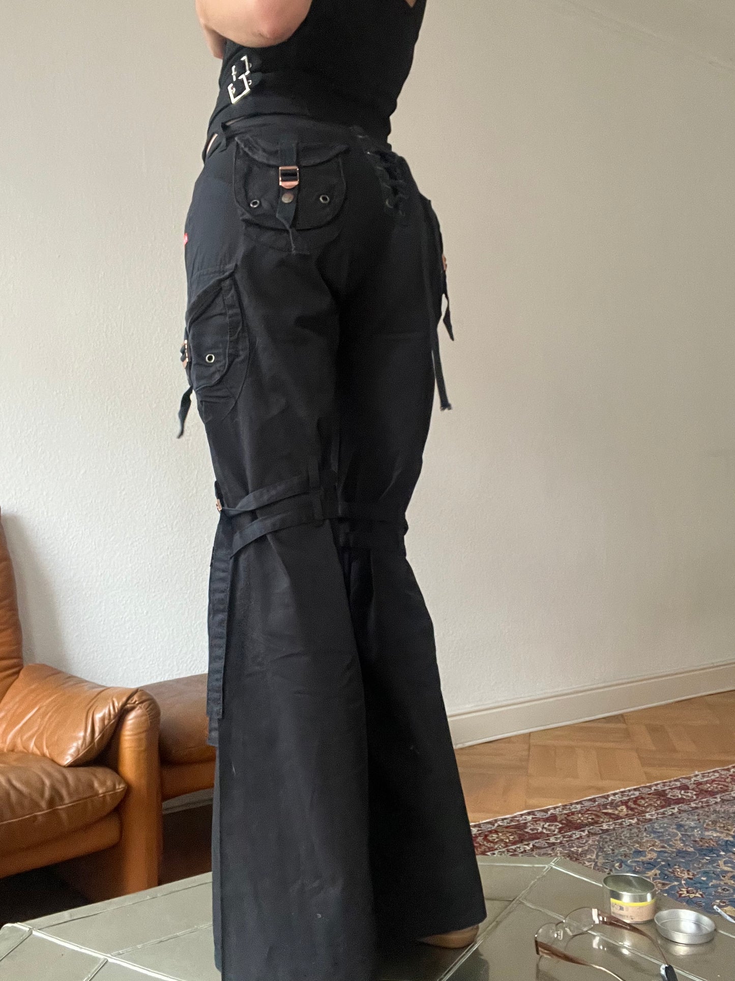 Flared trousers with lacing