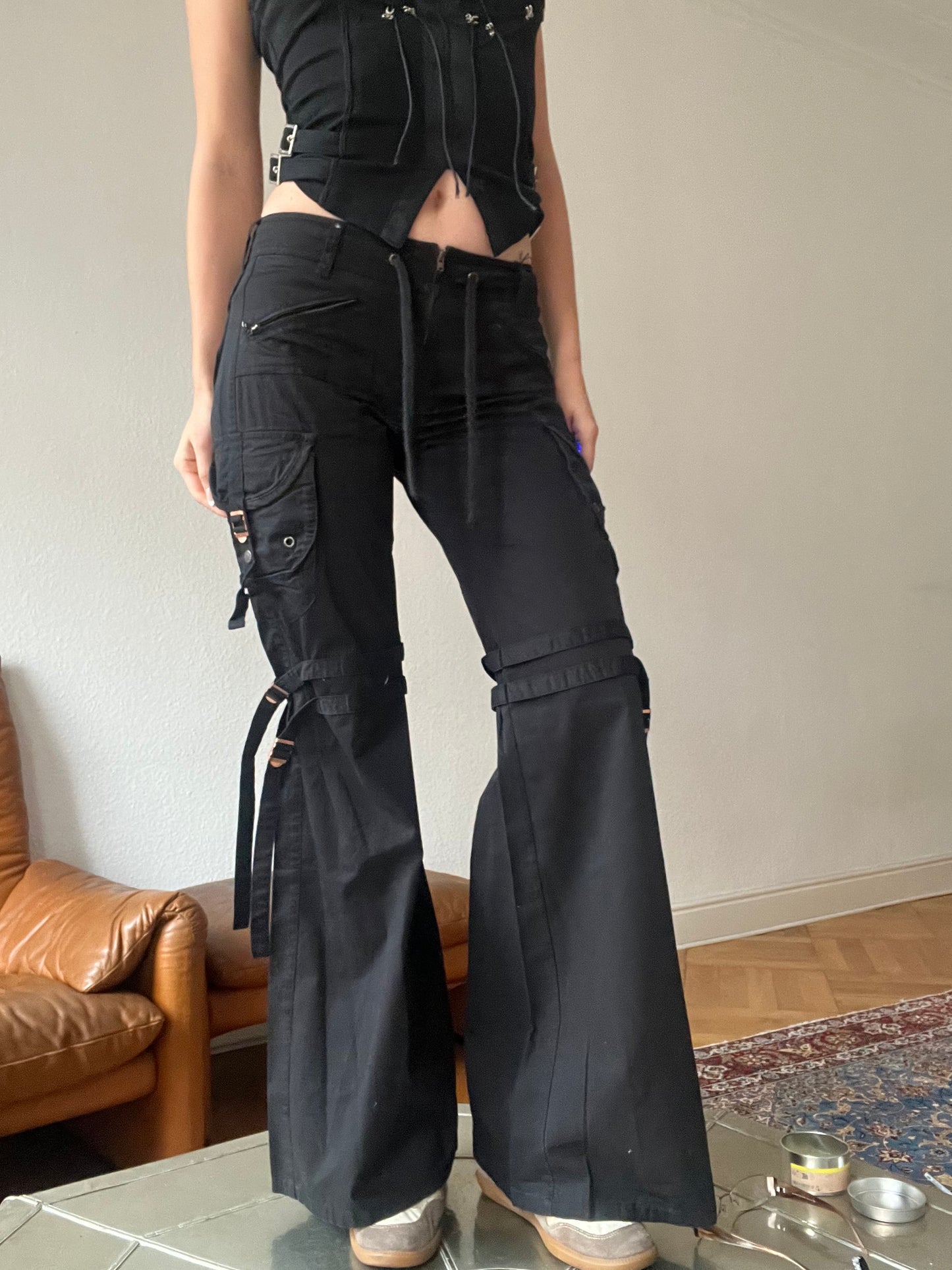 Flared trousers with lacing