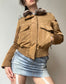 warm jacket with fur collar and ribbing