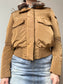 warm jacket with fur collar and ribbing