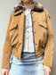 warm jacket with fur collar and ribbing