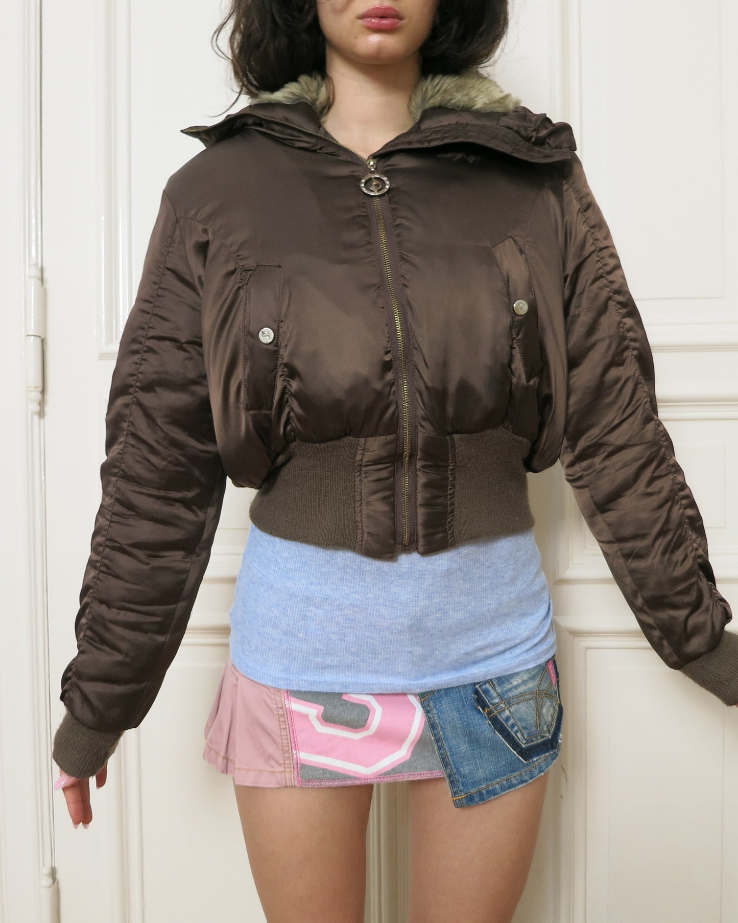 Baby Phat vintage bomber with gatherings and faux fur