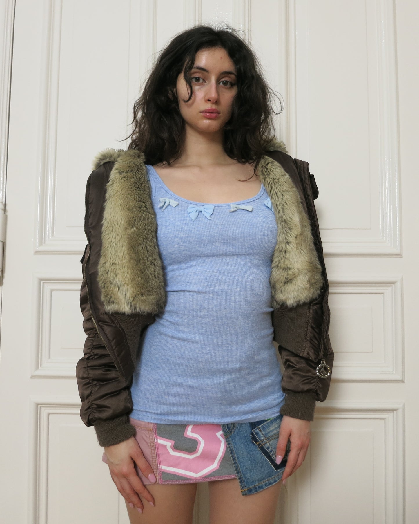 Baby Phat vintage bomber with gatherings and faux fur