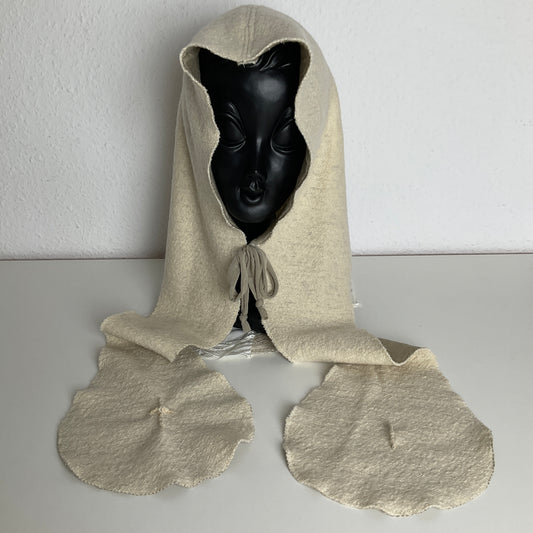 ꒰⑅ᵕ༚ᵕ꒱˖♡ hooded ivory stole in virgin wool, viscose and silk ♡˖꒰ᵕ༚ᵕ⑅꒱