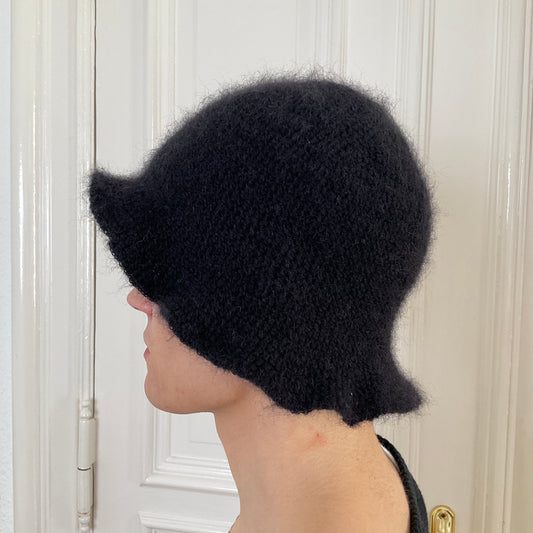 Natascha Domino ~ mohair blend crochet bucket hat in black