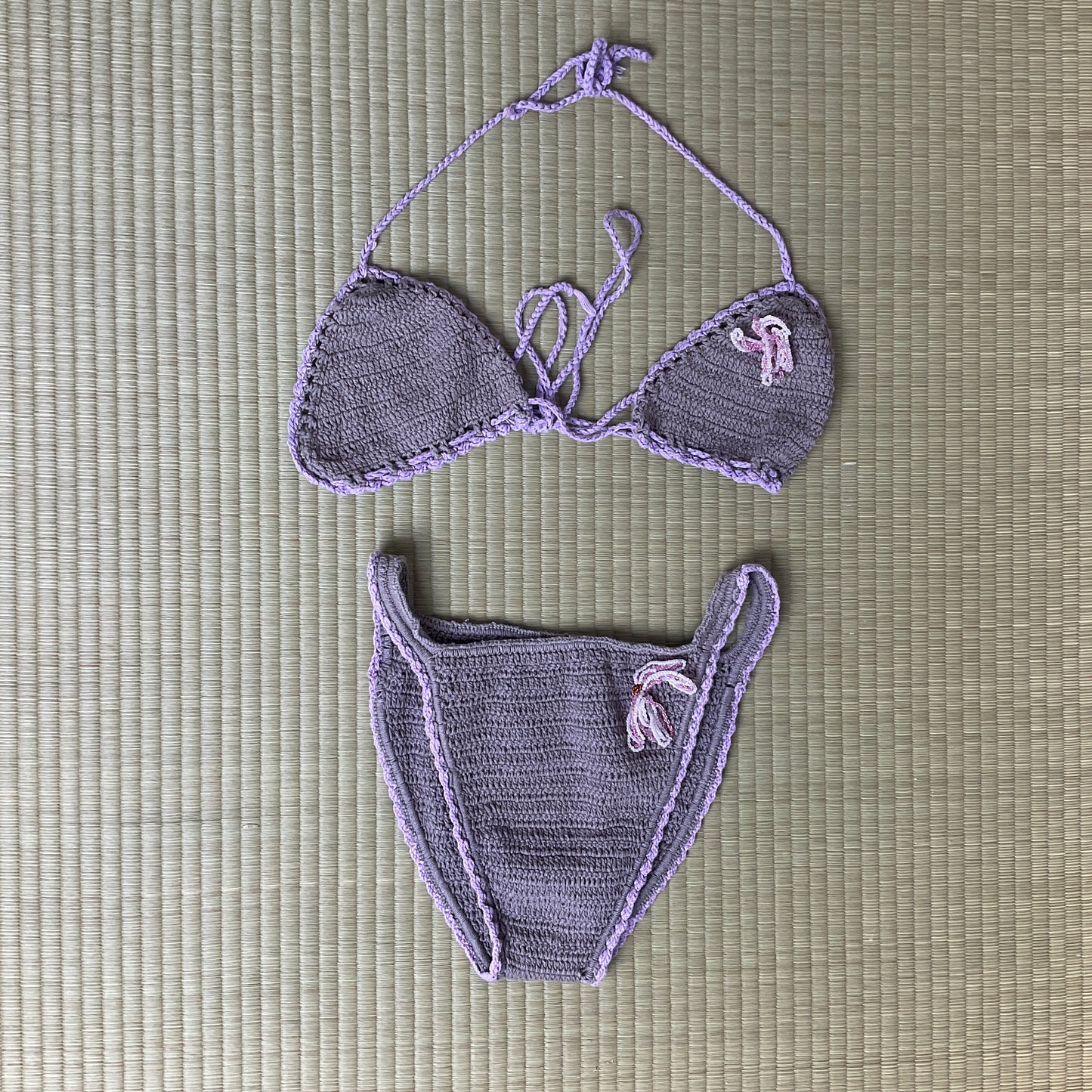 lilac and grey crochet bikini