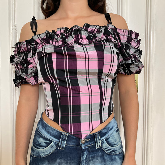 Pink tartan corset top