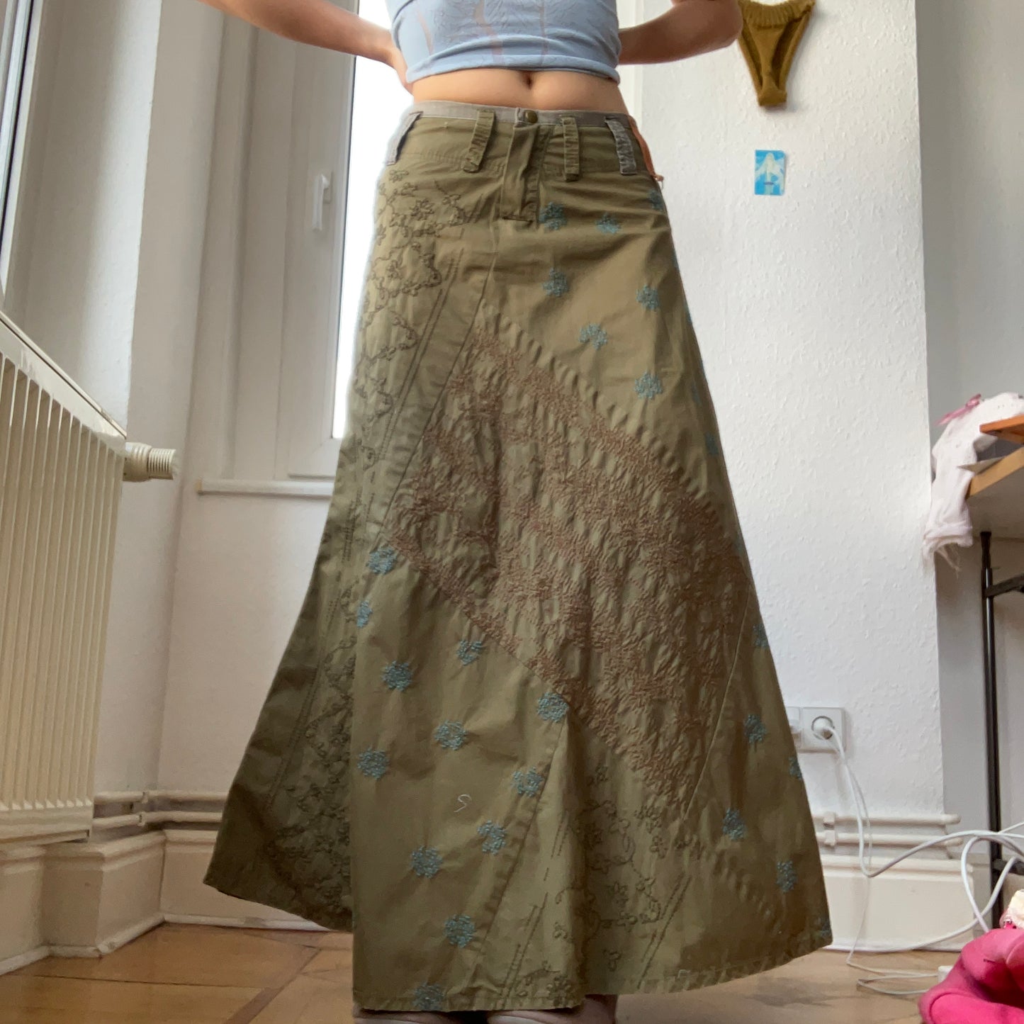 Embroidered cargo skirt