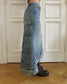 Distressed denim maxi skirt